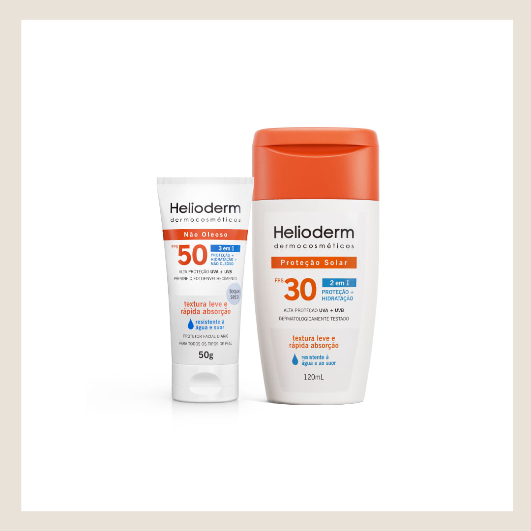 Kit Protetor Solar FPS 30 Corporal 120ml + Protetor Facial Toque Seco 50g FPS 50 Helioderm - Imagem 3